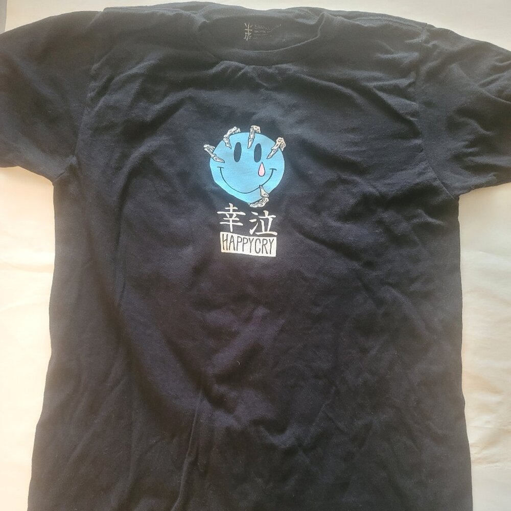 OhitsTeddy Happy Cry Graphic T-Shirt Black Size Small Tee Great Design